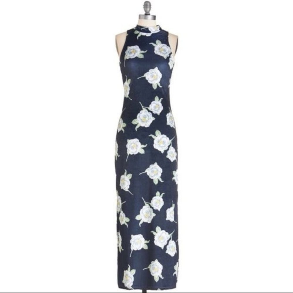 MINKPINK Navy Floral High-Neck Maxi Dress